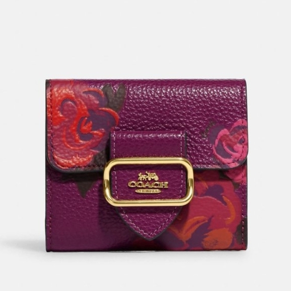 NWT COACH Small Morgan Wallet In Dark Magenta Jumbo Floral Print CF485 - Picture 2 of 8
